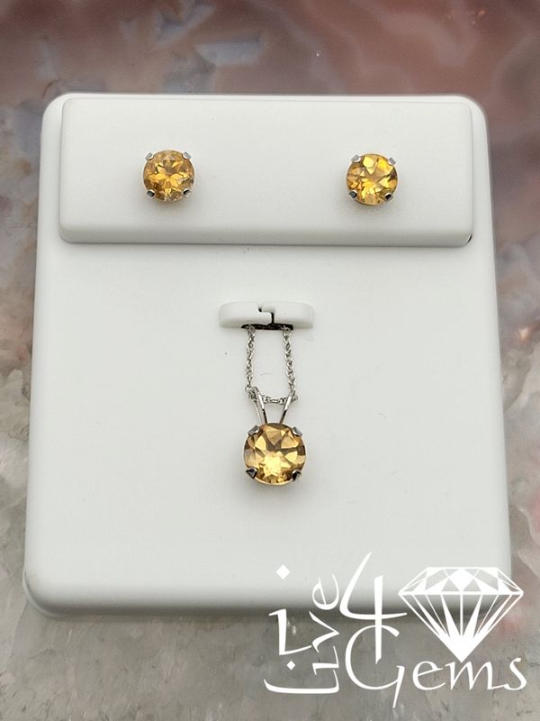 10ktw Citrine Stud/Pendant/Chain Set
