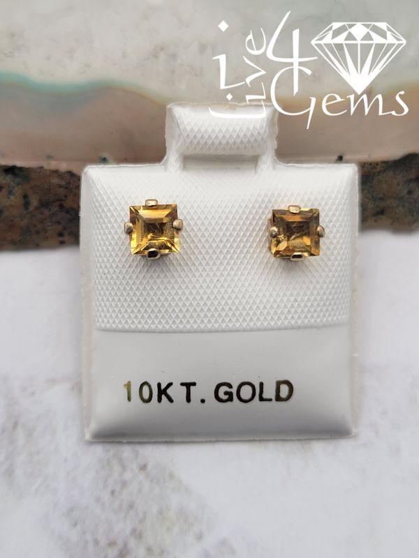 10kty 5x5mm Citrine Square Stud Earrings