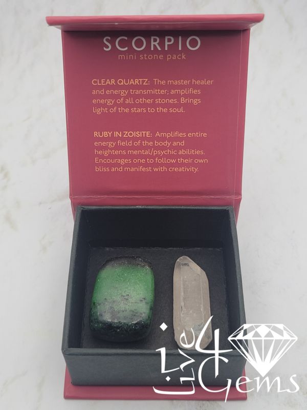Scorpio Mini Stone Pack - Clear Quartz and Ruby In Zoisite