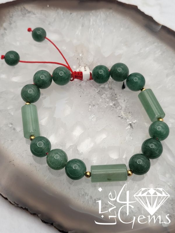 Genuine Aventurine 10mm Round and Barrel Pull String Bracelet