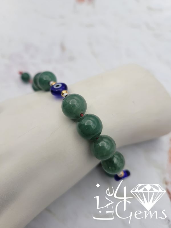 Genuine Round 10mm Aventurine and Evil Eye  Pull String Bracelet
