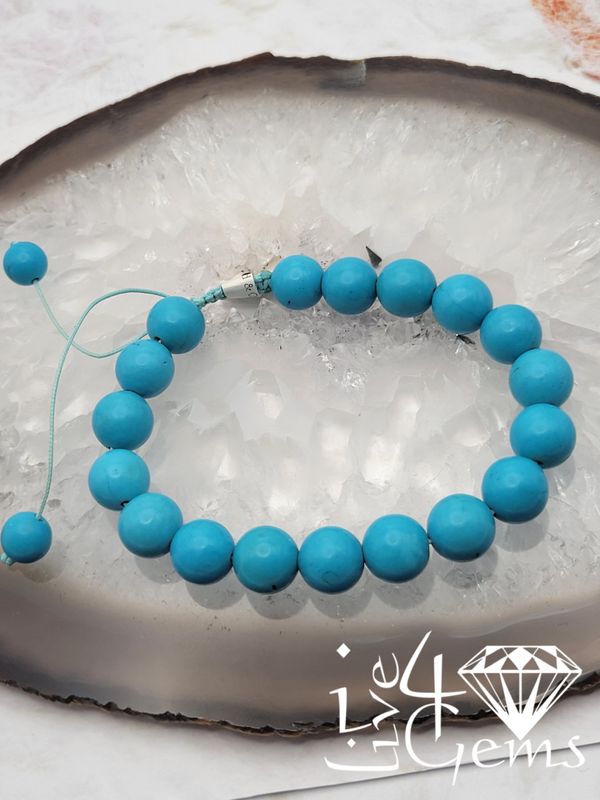Genuine Round 10mm Magnesite Turquoise Pull String Bracelet