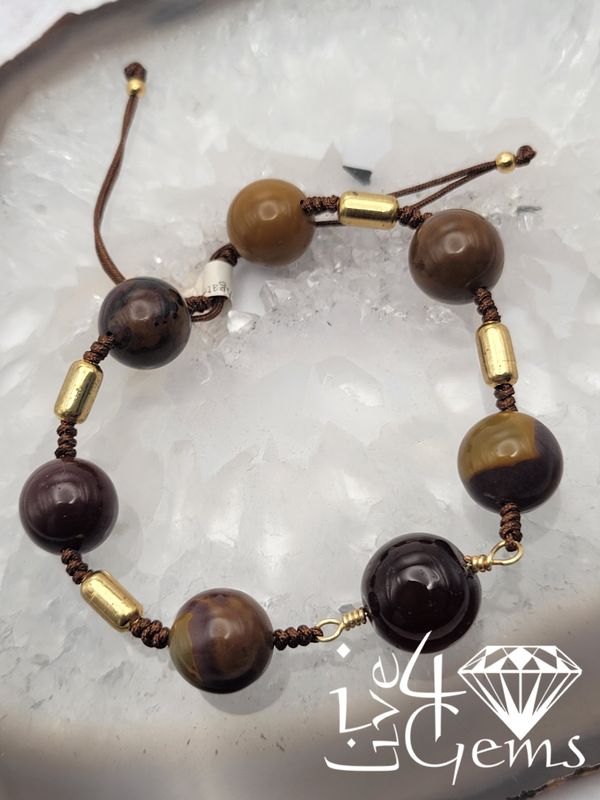 Genuine Round 12mm Ammonite and Mookaite Pull String Bracelet