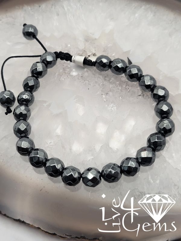 Faceted Hematite 8mm Pull String Bracelet