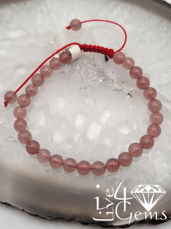 Strawberry Quartz 7mm Pull String Bracelet