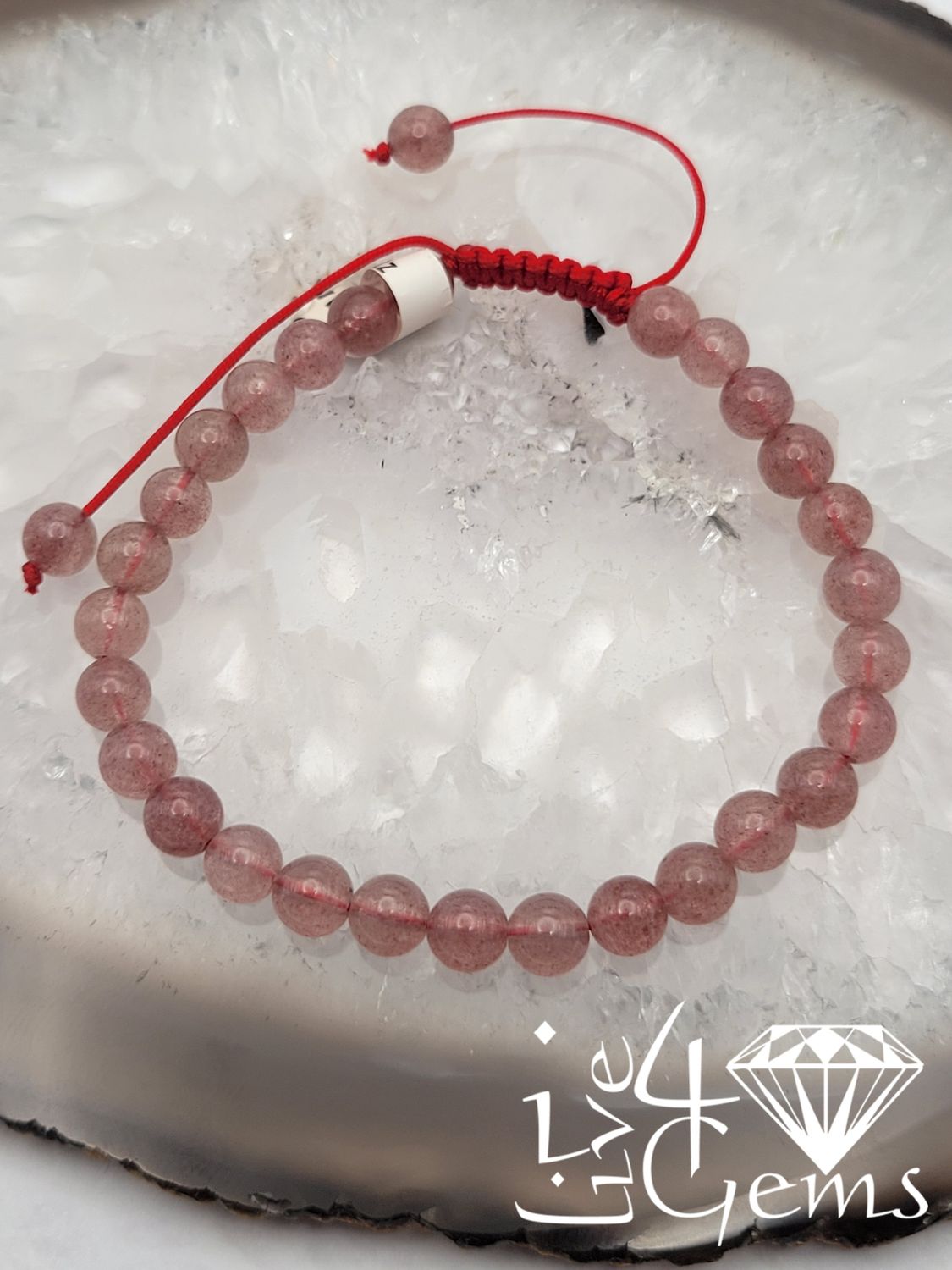 Strawberry Quartz 7mm Pull String Bracelet