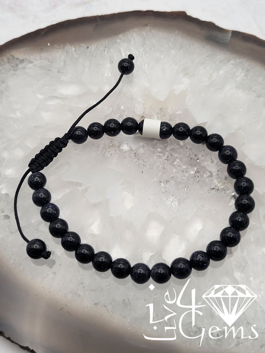 Blue Gold Stone 7mm Pull String Bracelet