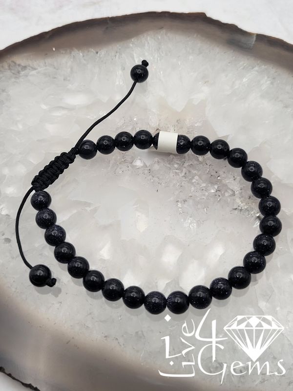 Blue Gold Stone 7mm Pull String Bracelet