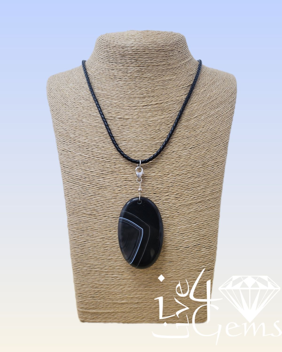 Silver Black Obsidian Pendant with Black Cord Chain