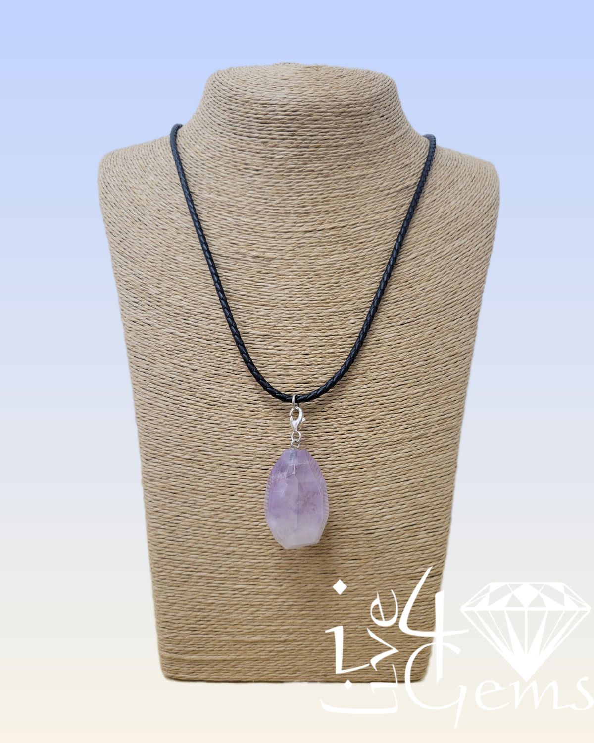 Silver Amethyst Pendant with Black Cord Pendant