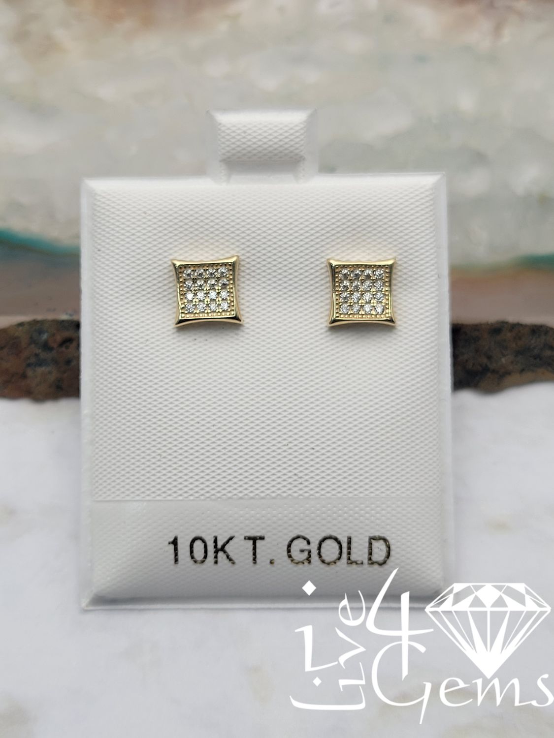 10kty Square Cz Pave Studs