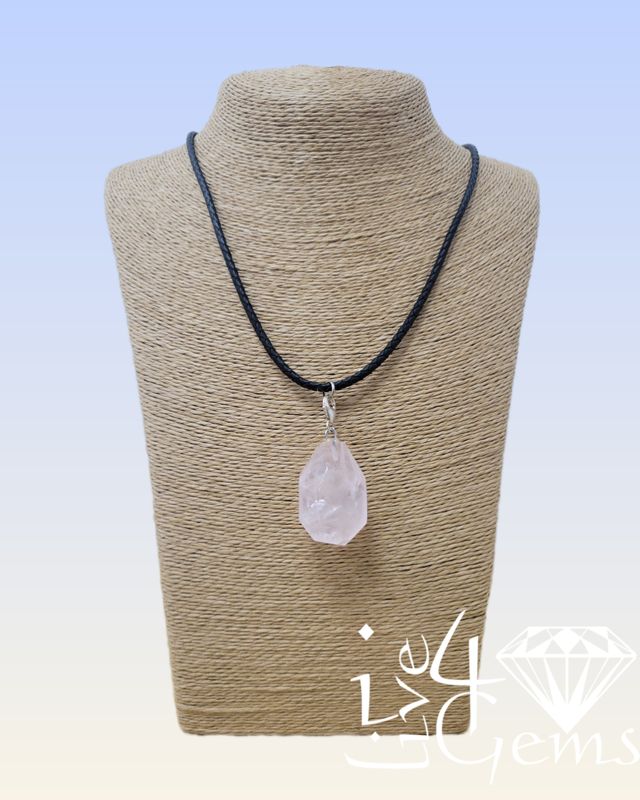 Silver Rose Quartz Pendant with Black Cord Chain