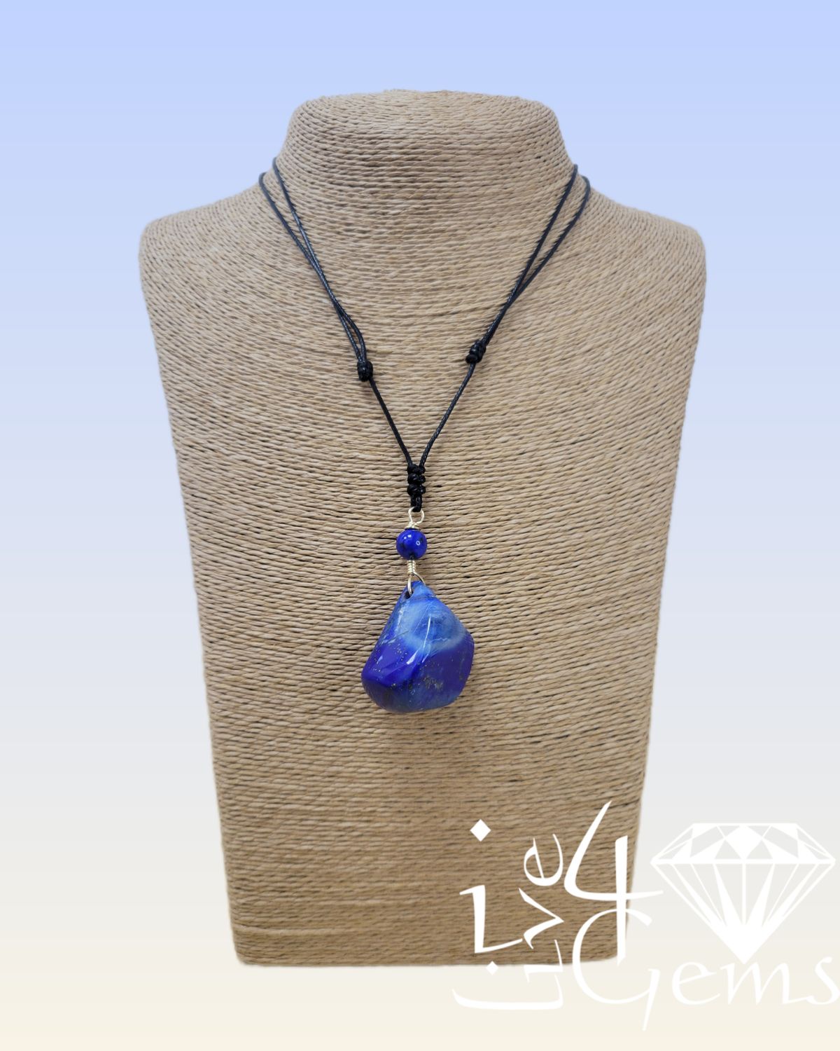 Black Adjustable Snake Skin Cord with Lapis Lazuli Pendant