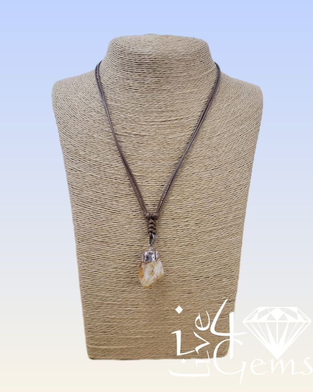 Brown Adjustable Snake Skin Cord with Citrine Pendant