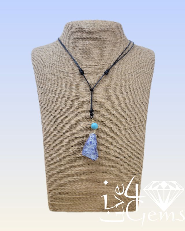 Black Adjustable Snake Skin Cord with Lapis Lazuli and Turquoise Pendant