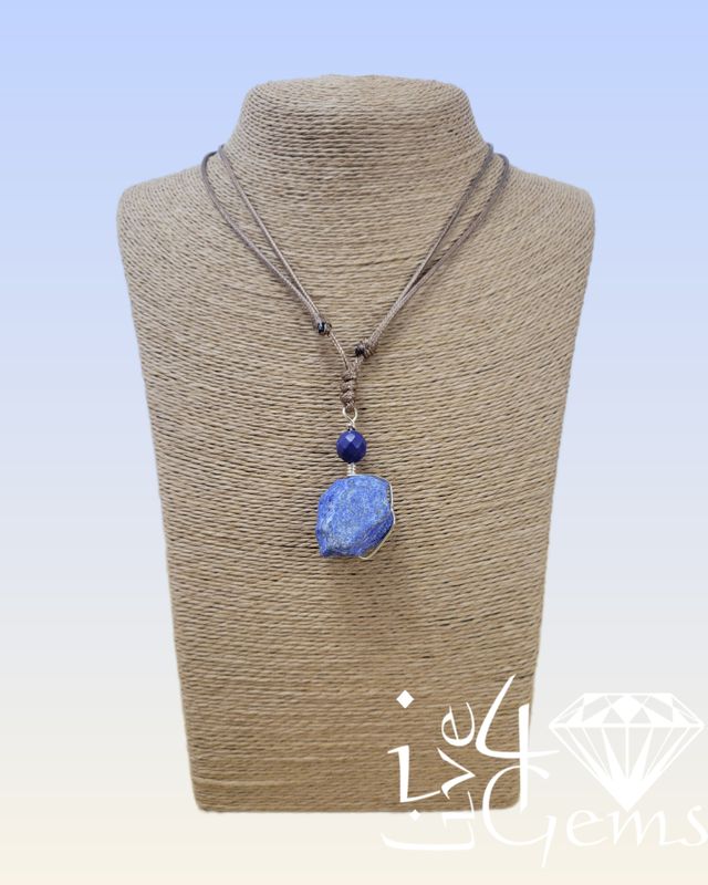 Brown Adjustable Snake Skin Cord with Lapis Lazuli Pendant