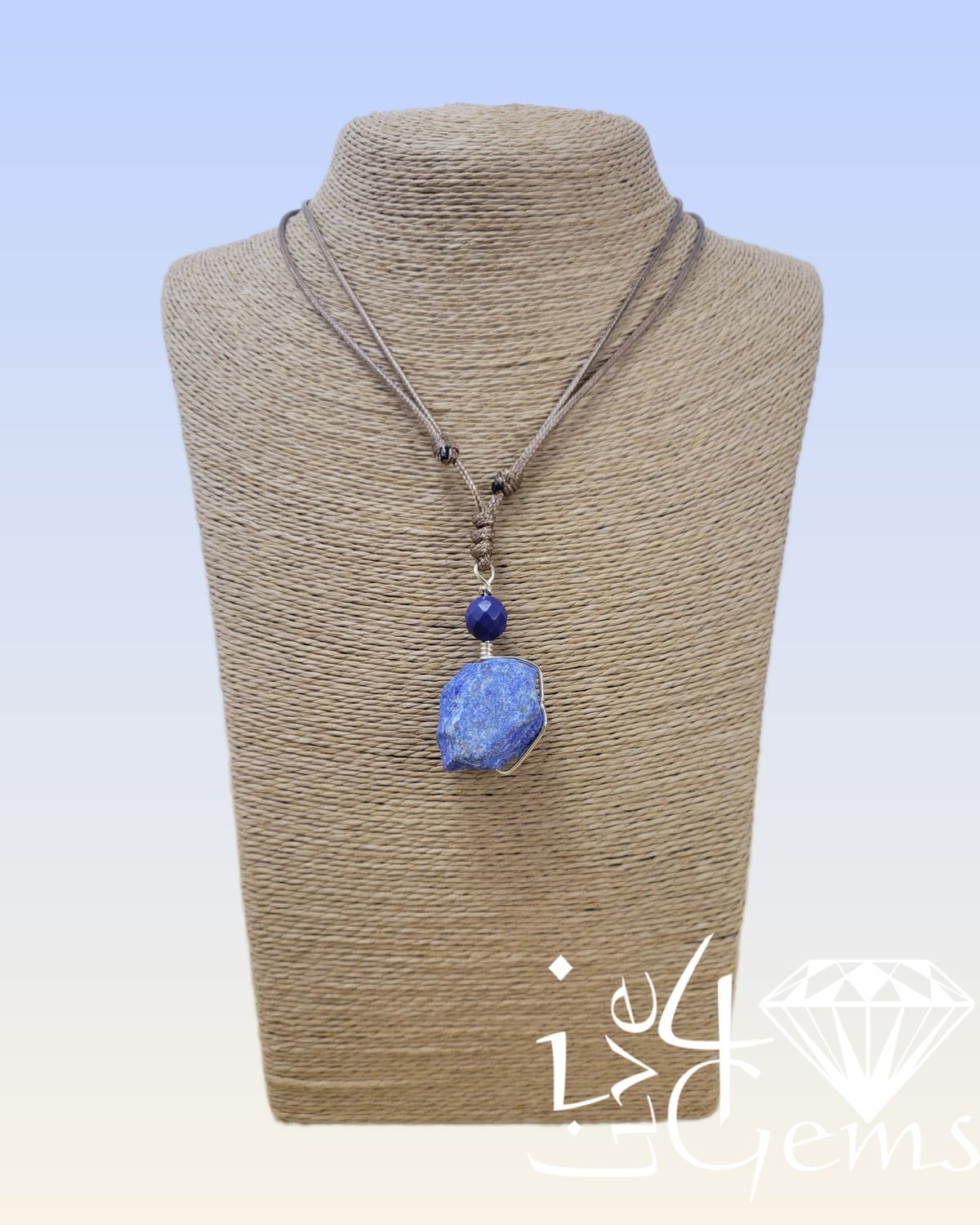 Brown Adjustable Snake Skin Cord with Lapis Lazuli Pendant