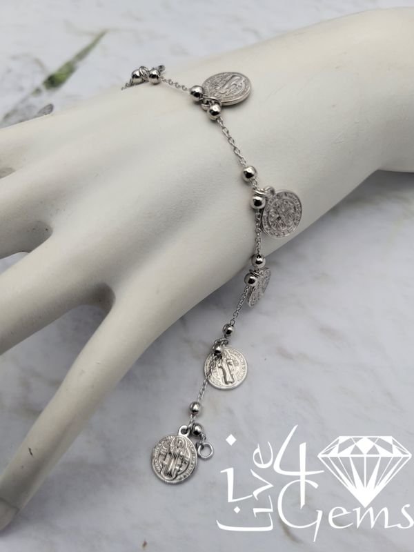 Silver Saint Benedict Charm Bracelet