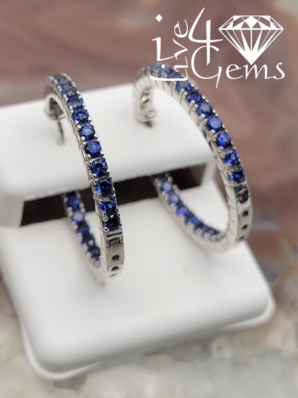 Silver Lab Sapphire Inside and Outside Hoop