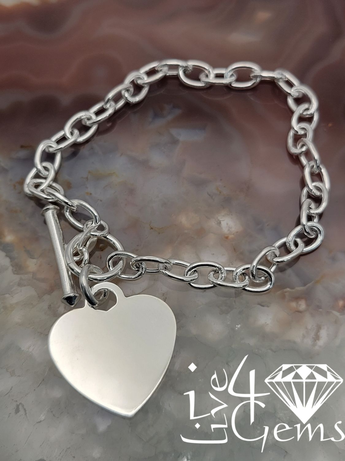 Silver Heart Charm Toggle Bracelet