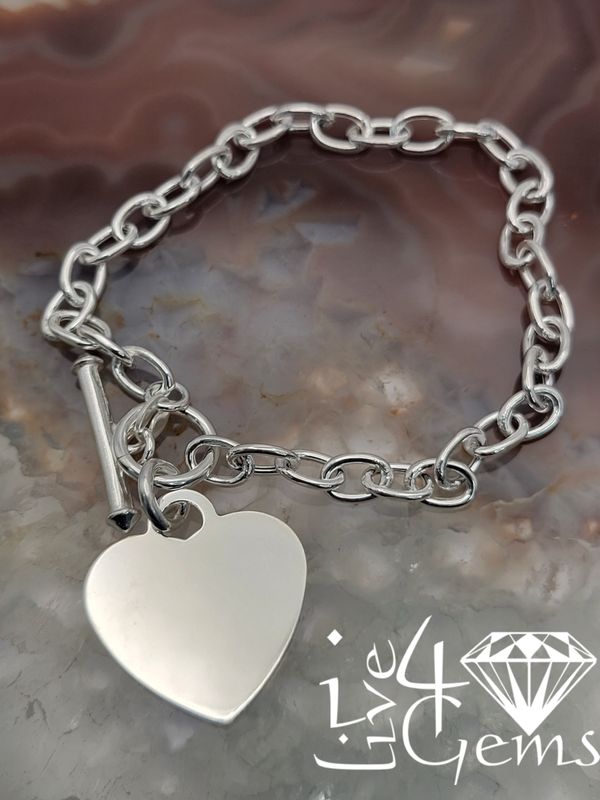 Silver Heart Charm Toggle Bracelet