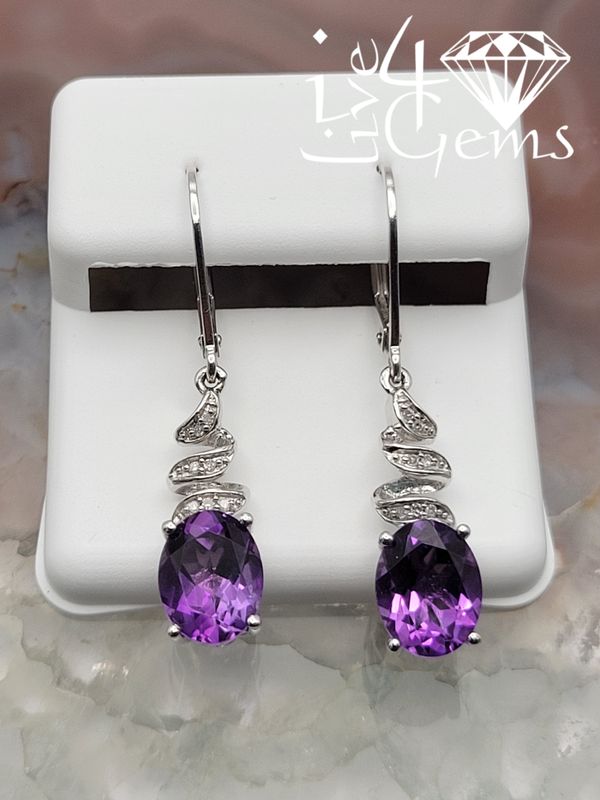 Silver 0.05ctw Diamond and Faceted Amethyst Hanging Earring
