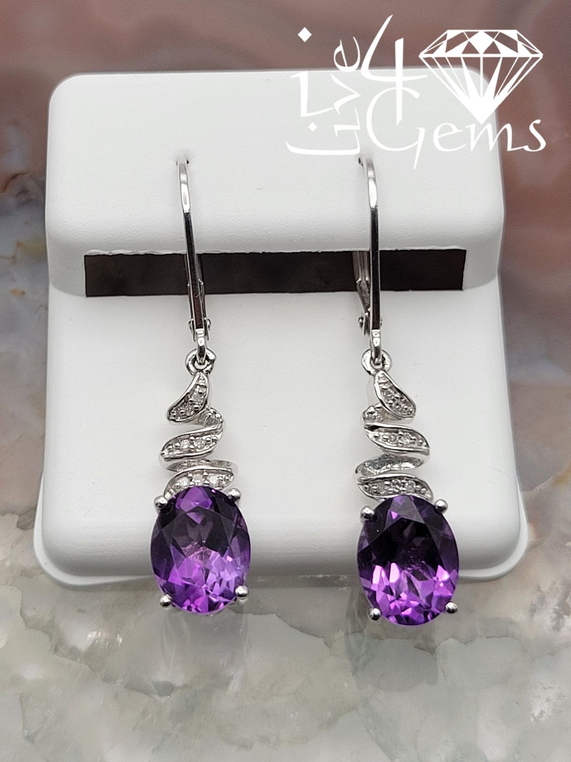 Silver 0.05ctw Diamond and Faceted Amethyst Hanging Earring
