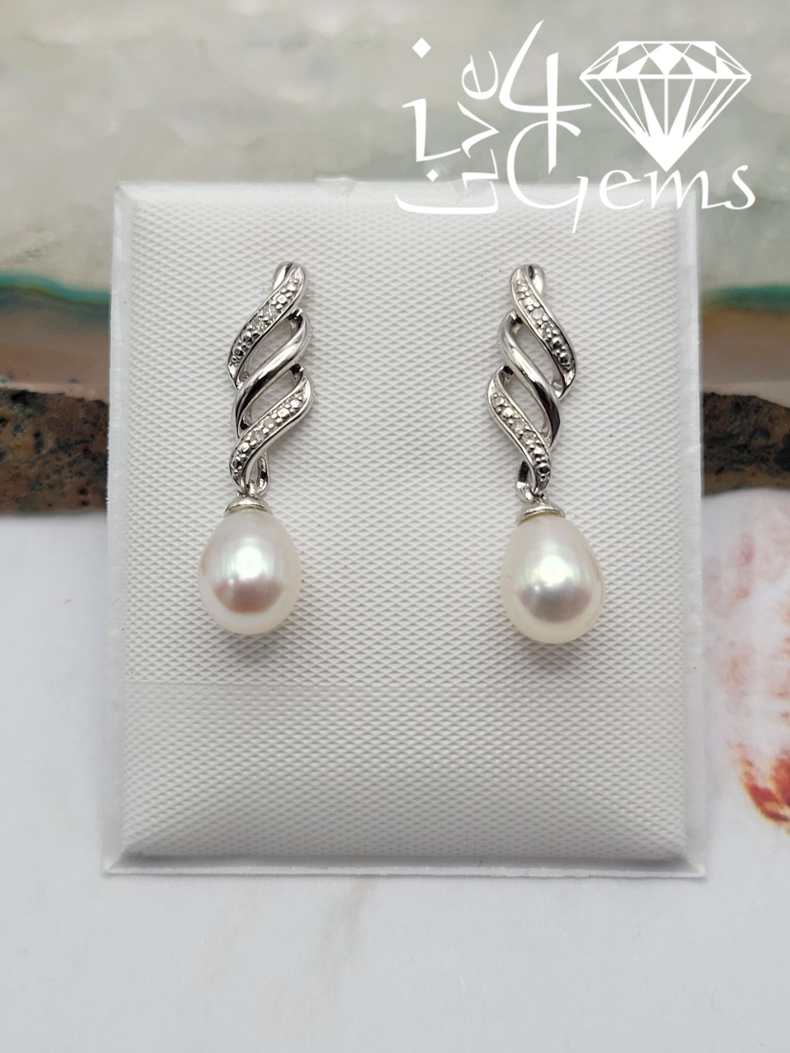 Silver Infinity Spiral Diamond and Freshwater Pearl Earring