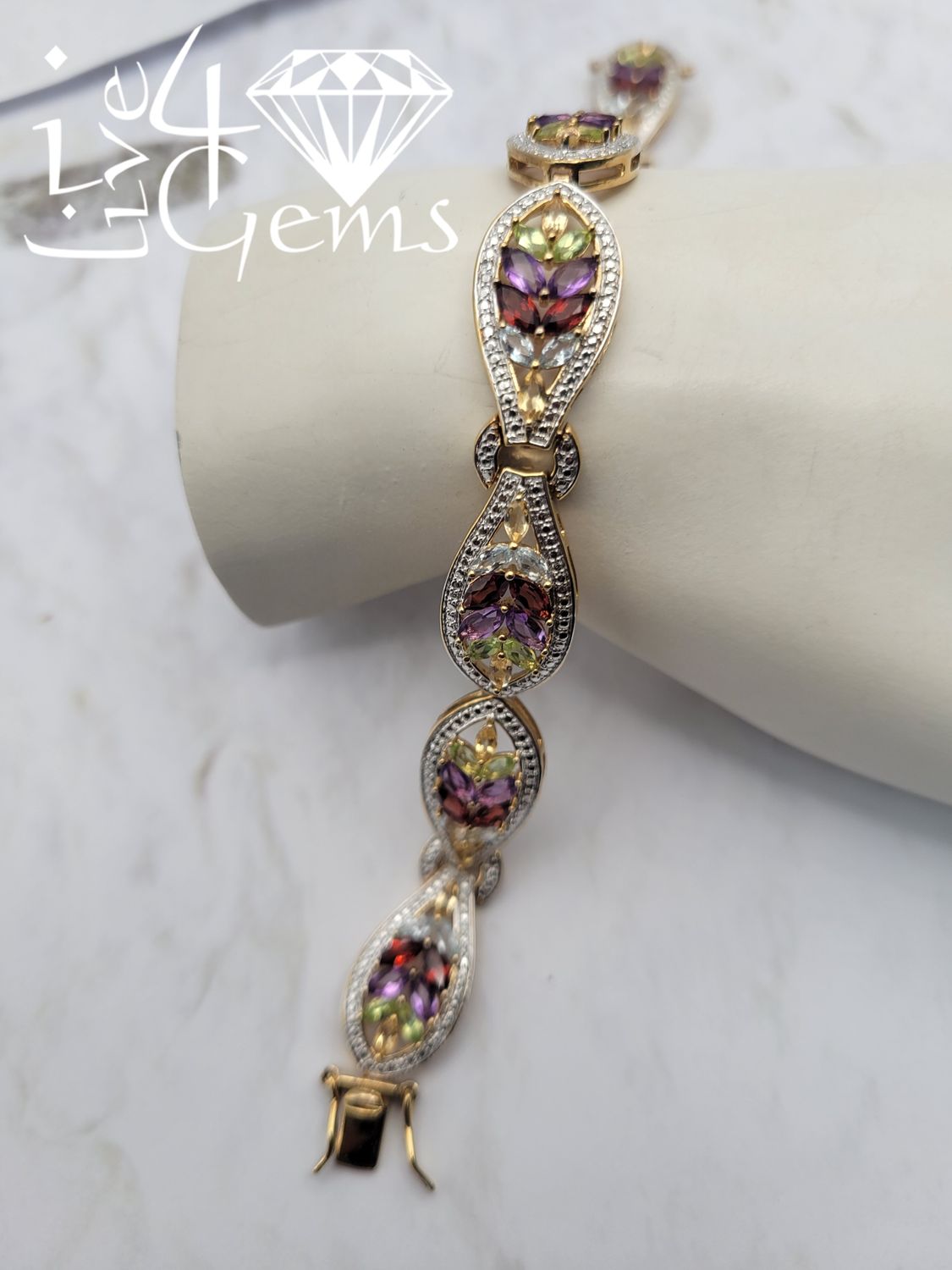 Silver GP 6ctw Citrine, Peridot, Garnet and Blue Topaz Teardrop Bracelet
