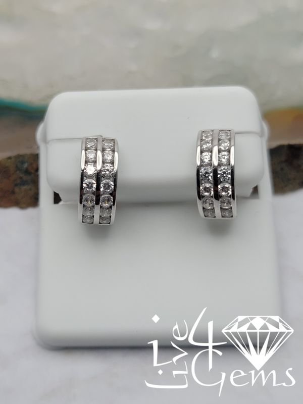 Silver 13mm Double Row Round Cz Huggie