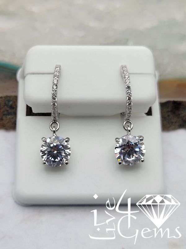 Silver 7mm Round Drop Cz Statement Earrings