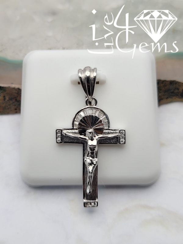 Silver Crucifix with Baguette Cz Halo Pendant