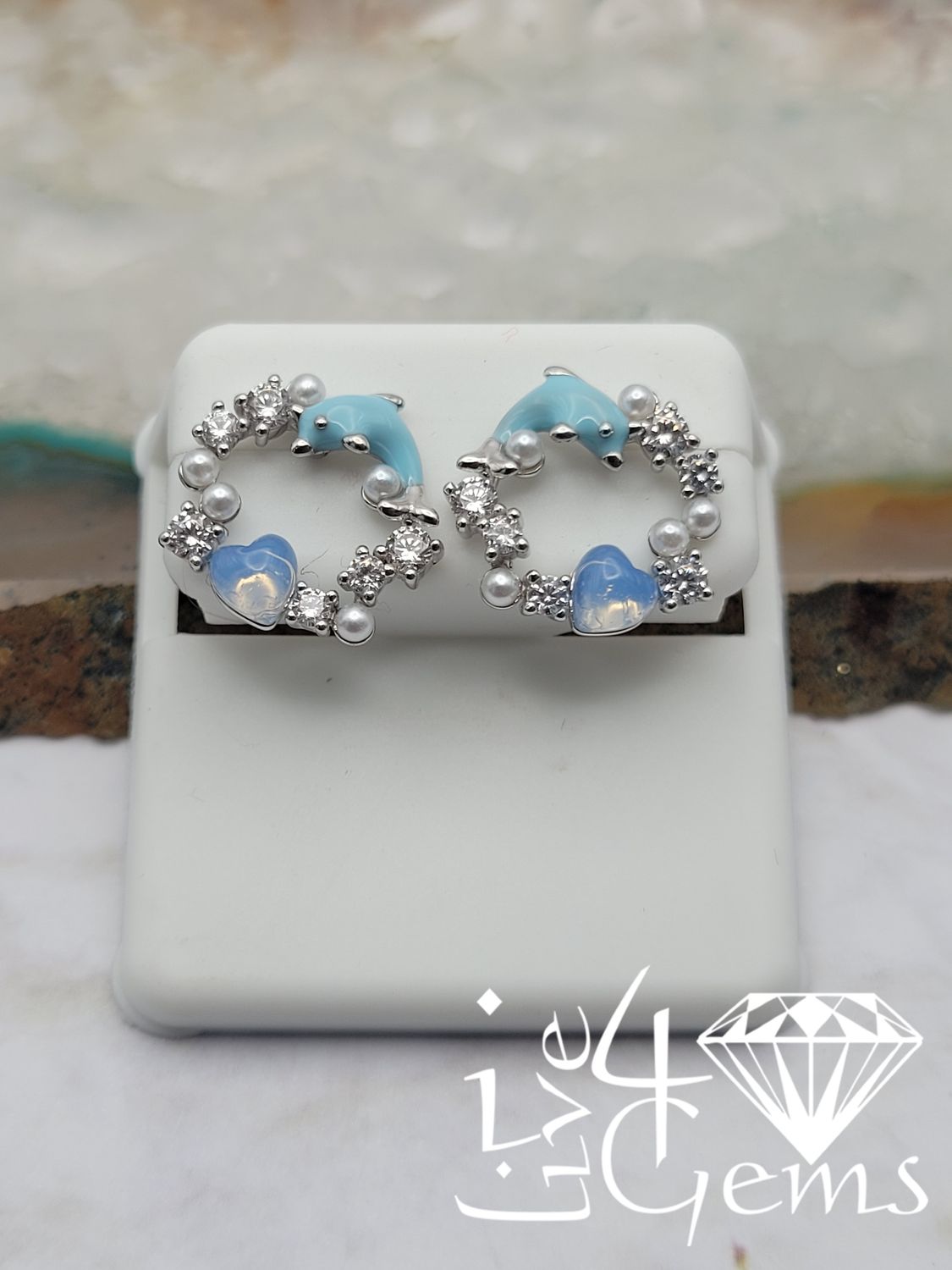Silver Round Dolphin Cz Stud Earring