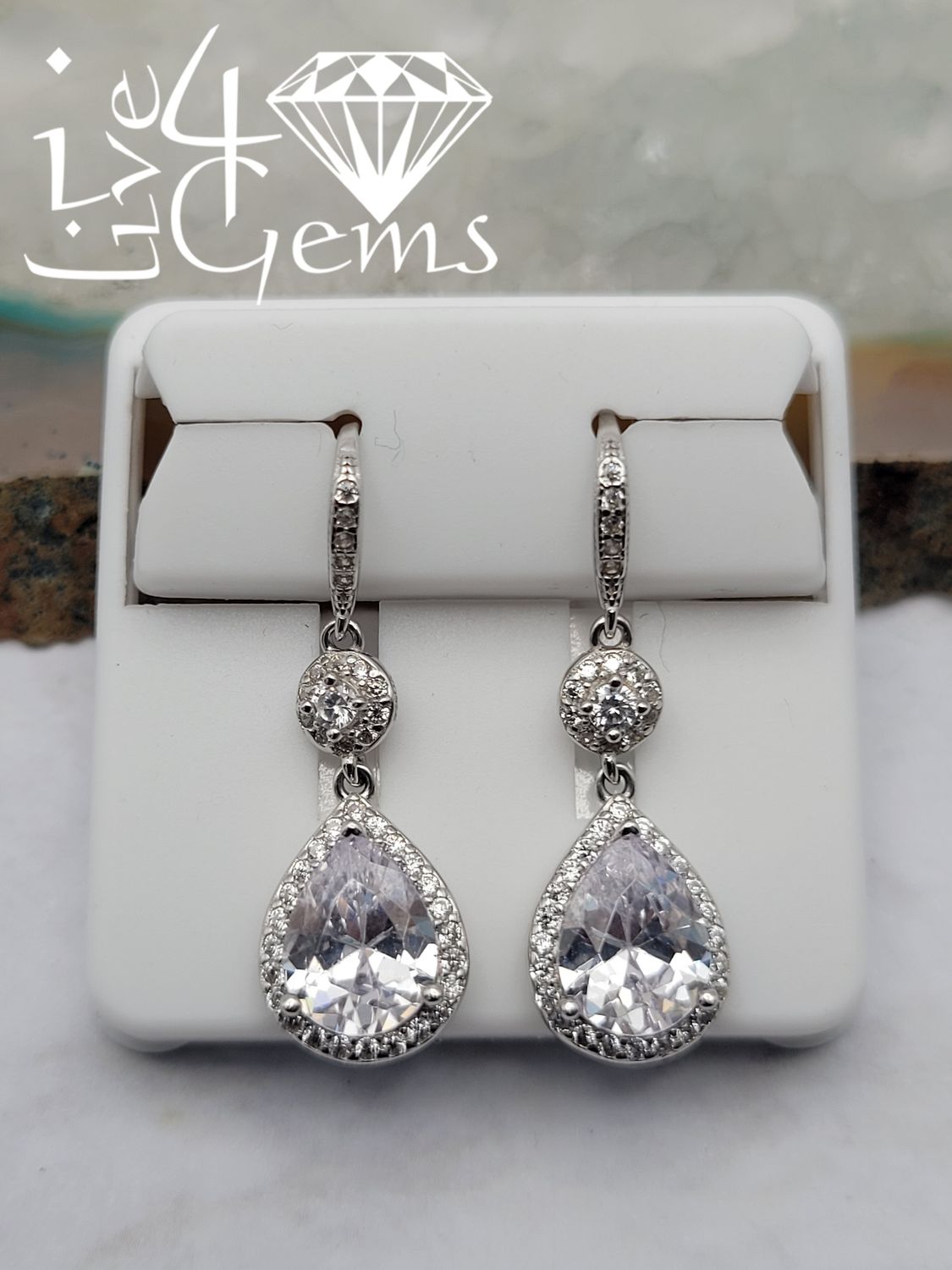 Silver Round and Pear Cz Drop Hanging Earring