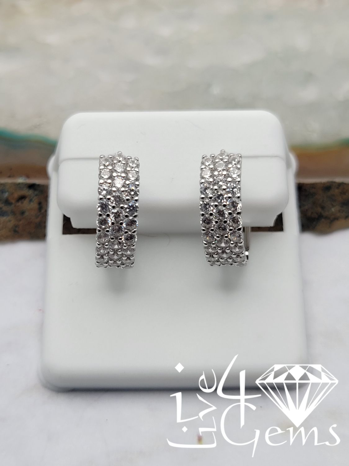 Silver Triple Row Cz Huggie