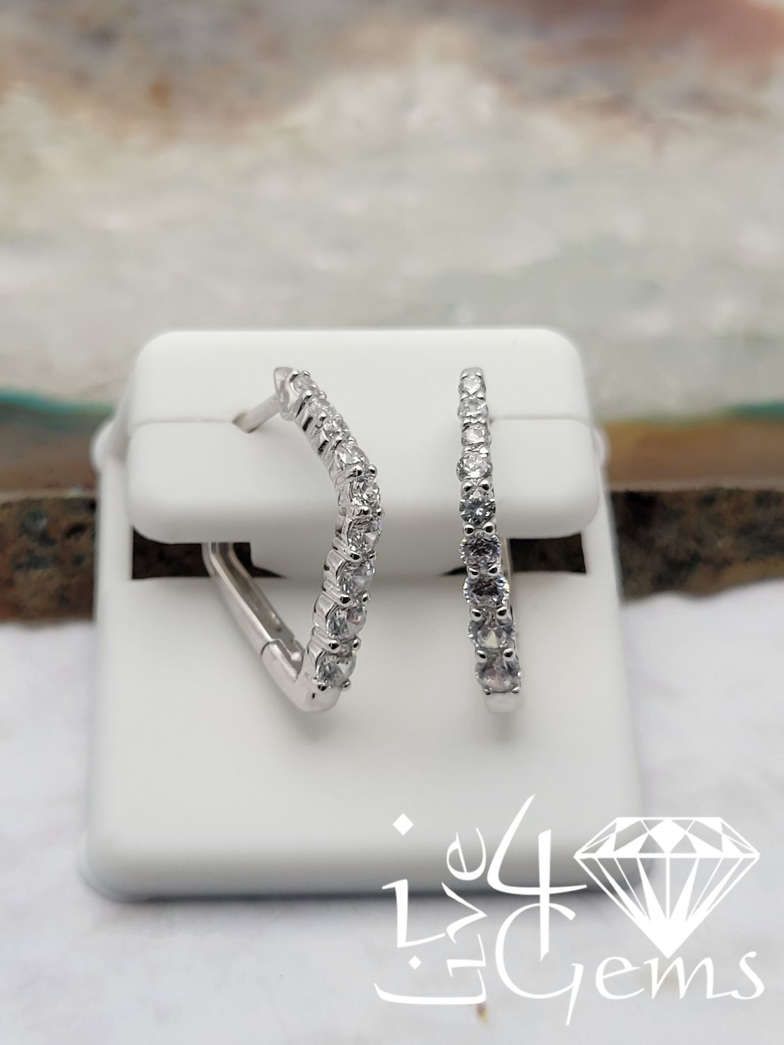 Silver Geometric Cz Hoop