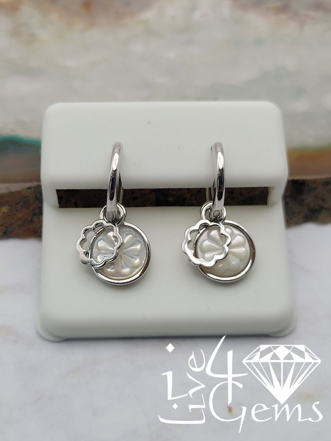 Silver Mother of Pearl  Shell Charm Earring