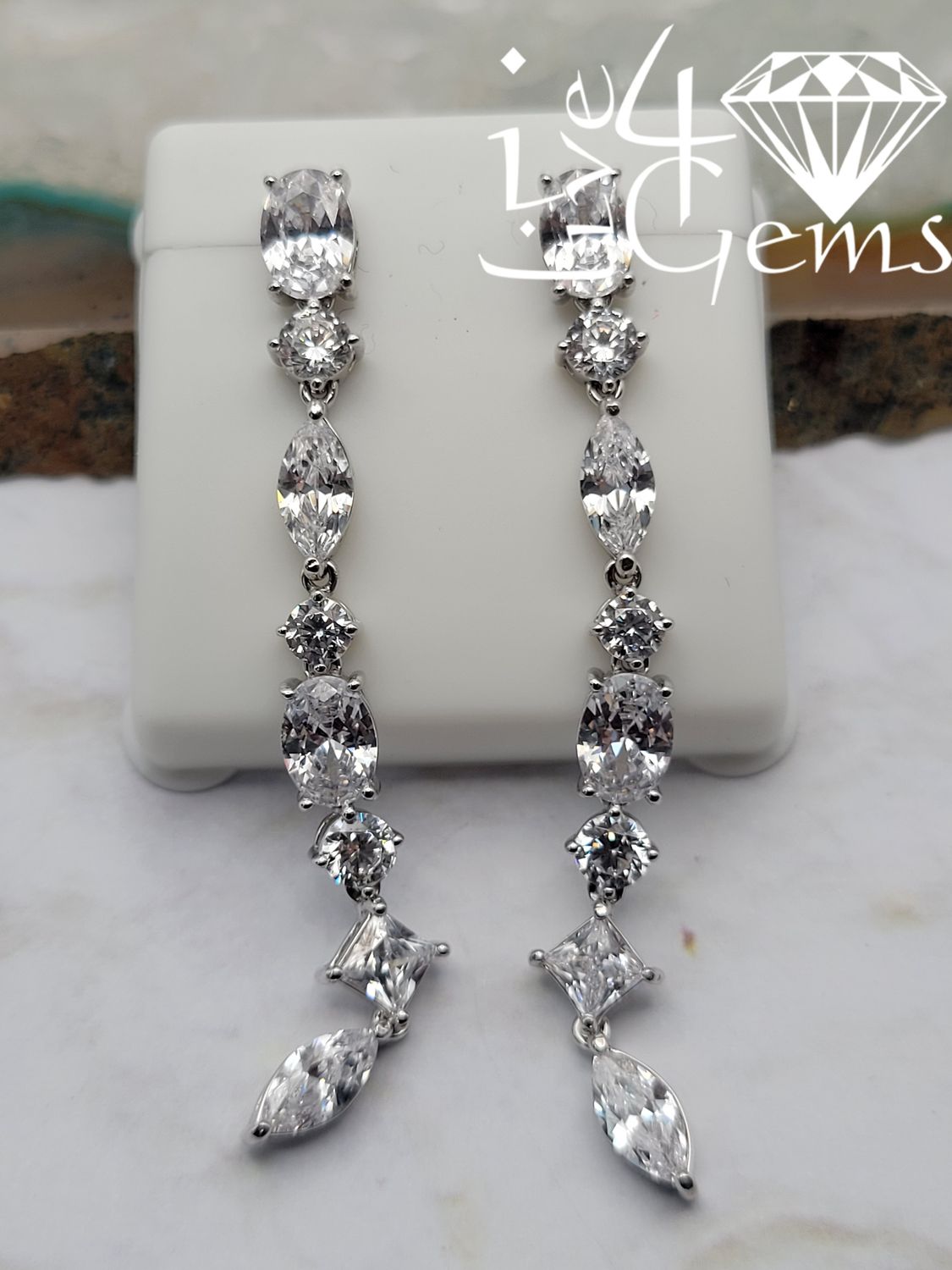 Silver Multi Shape Cz Tennis Hanging Earring