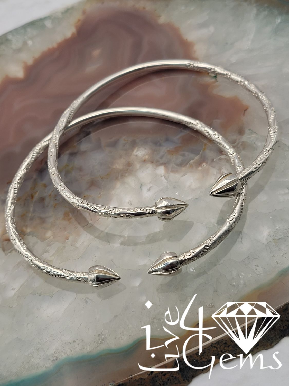 Pair Silver 5.5&quot; Bangle Cocoa Head