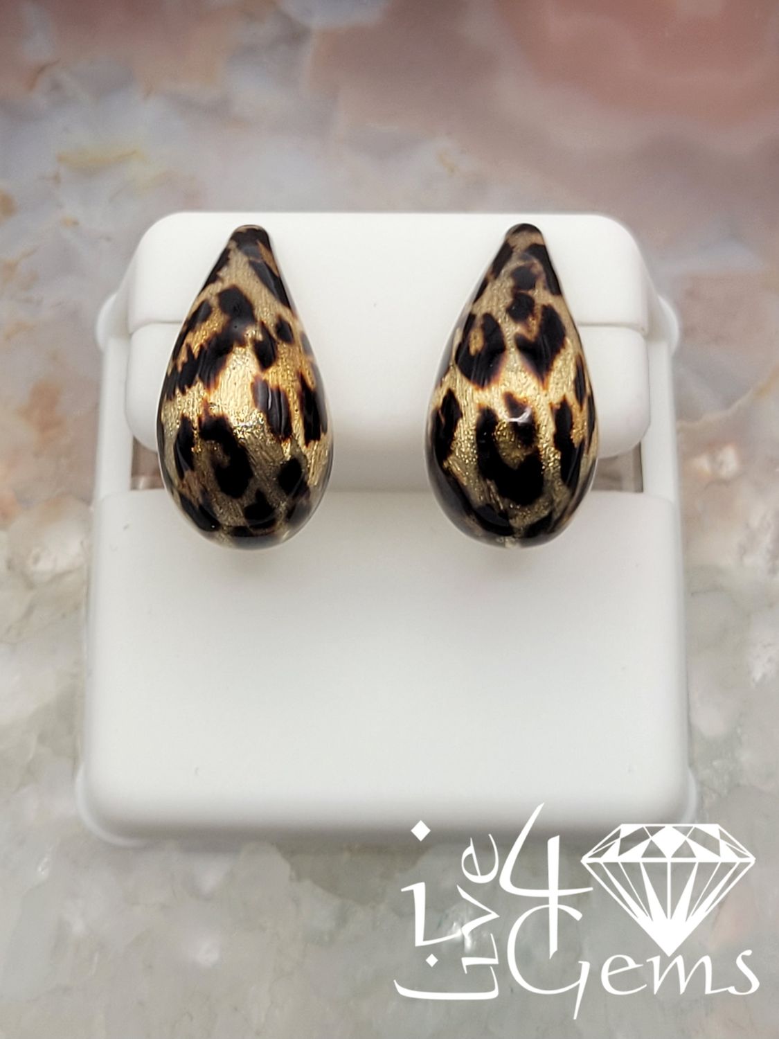 10kty Turkish Gold Cheetah Print Teardrop Stud Earring