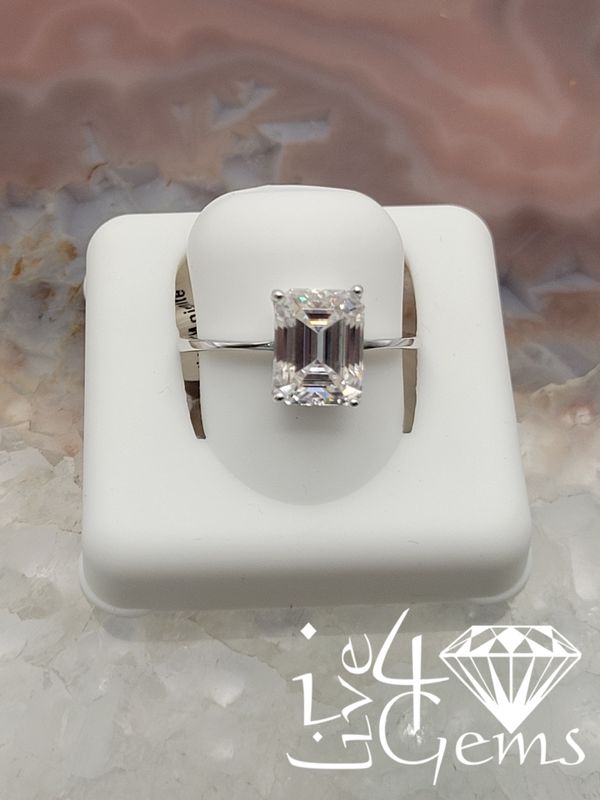 Silver Moissanite Emerald Cut 2ctw Ring S6