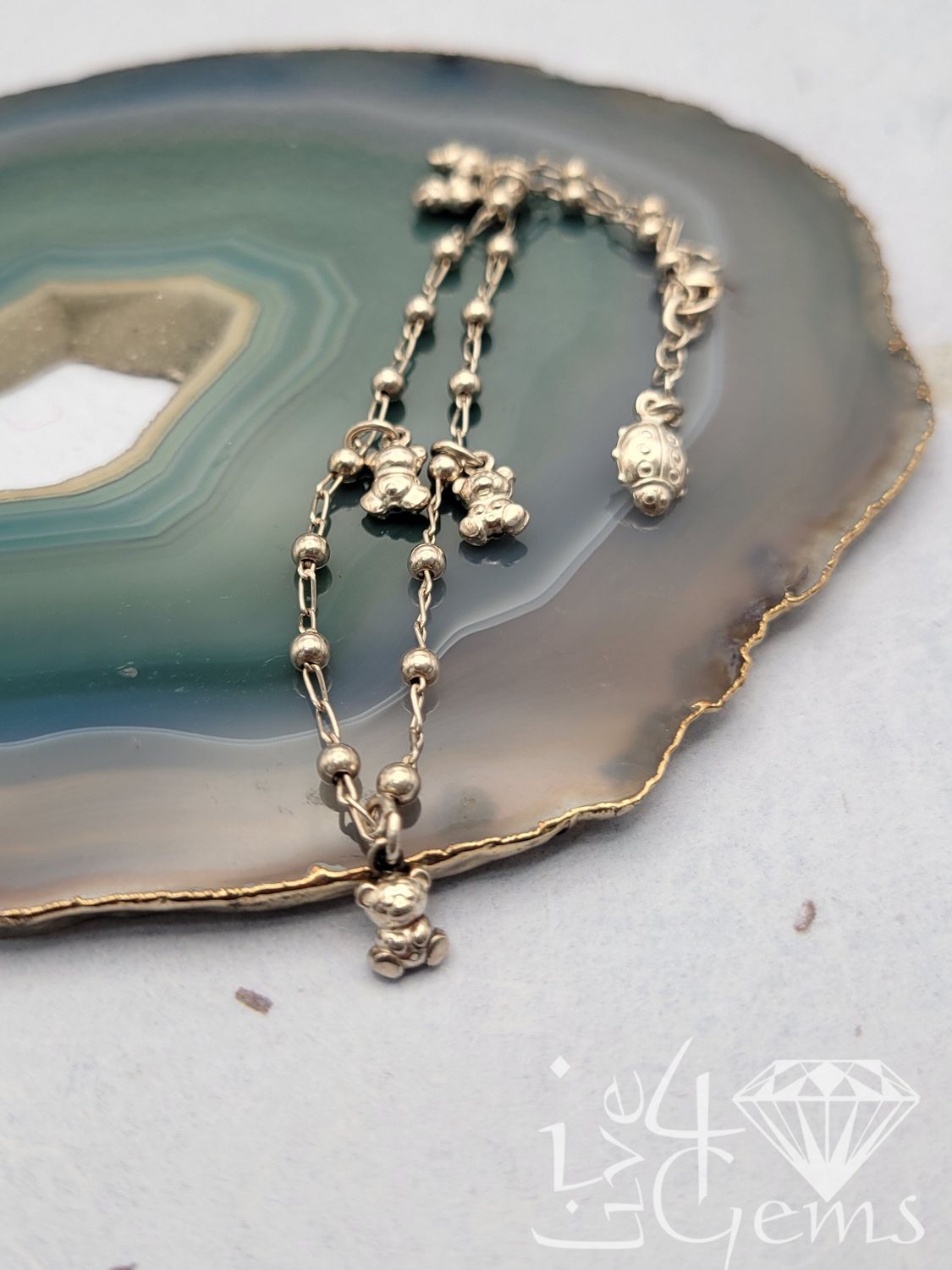 Silver Teddy Bear Charm Anklet