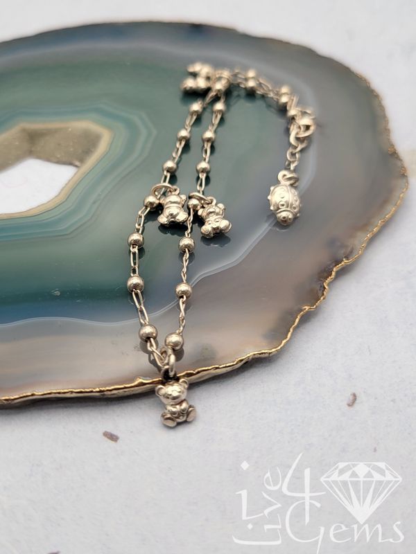 Silver Teddy Bear Charm Anklet