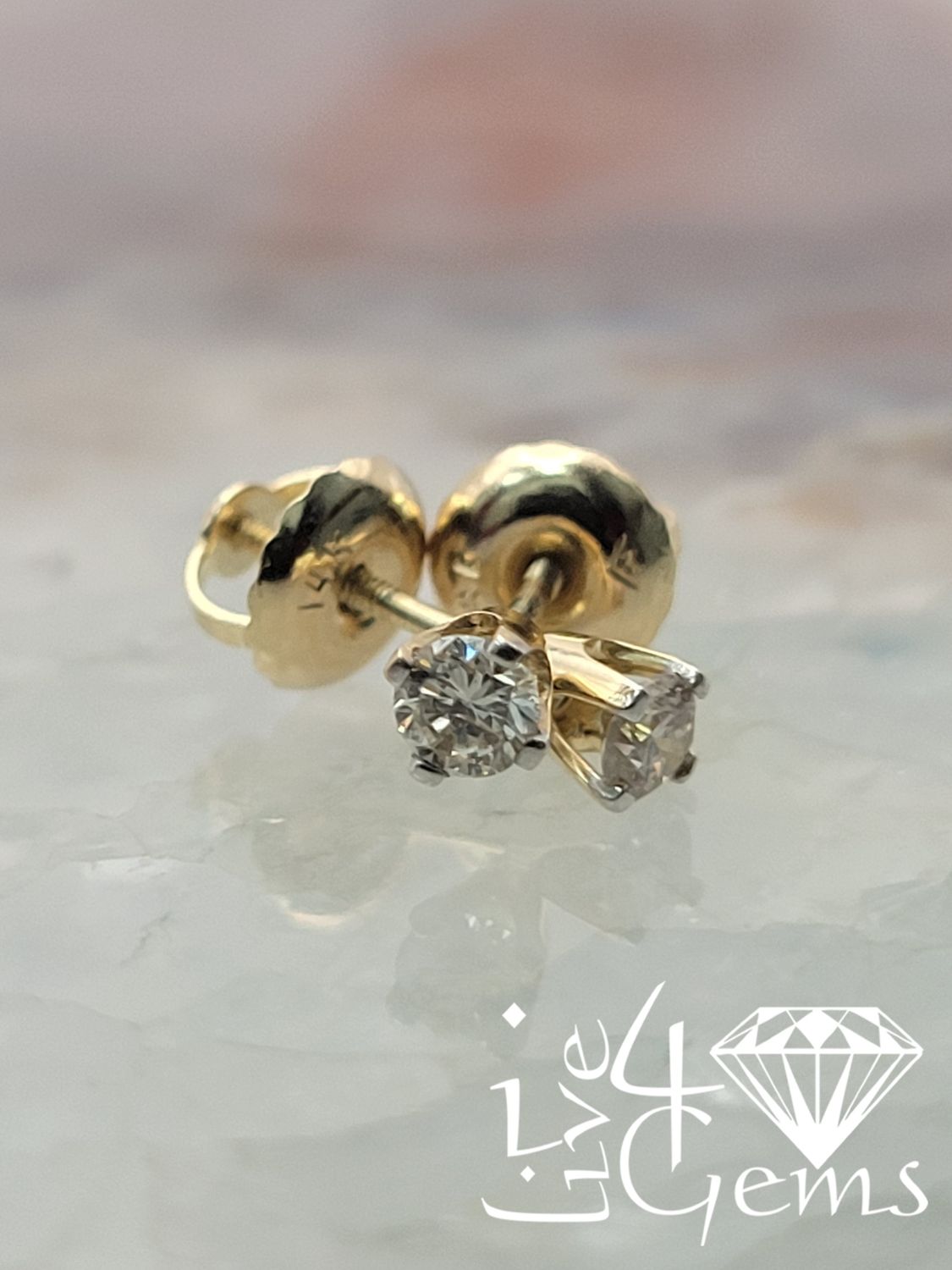 14kty 1/6ct Diamond Round Stud Earring Cert