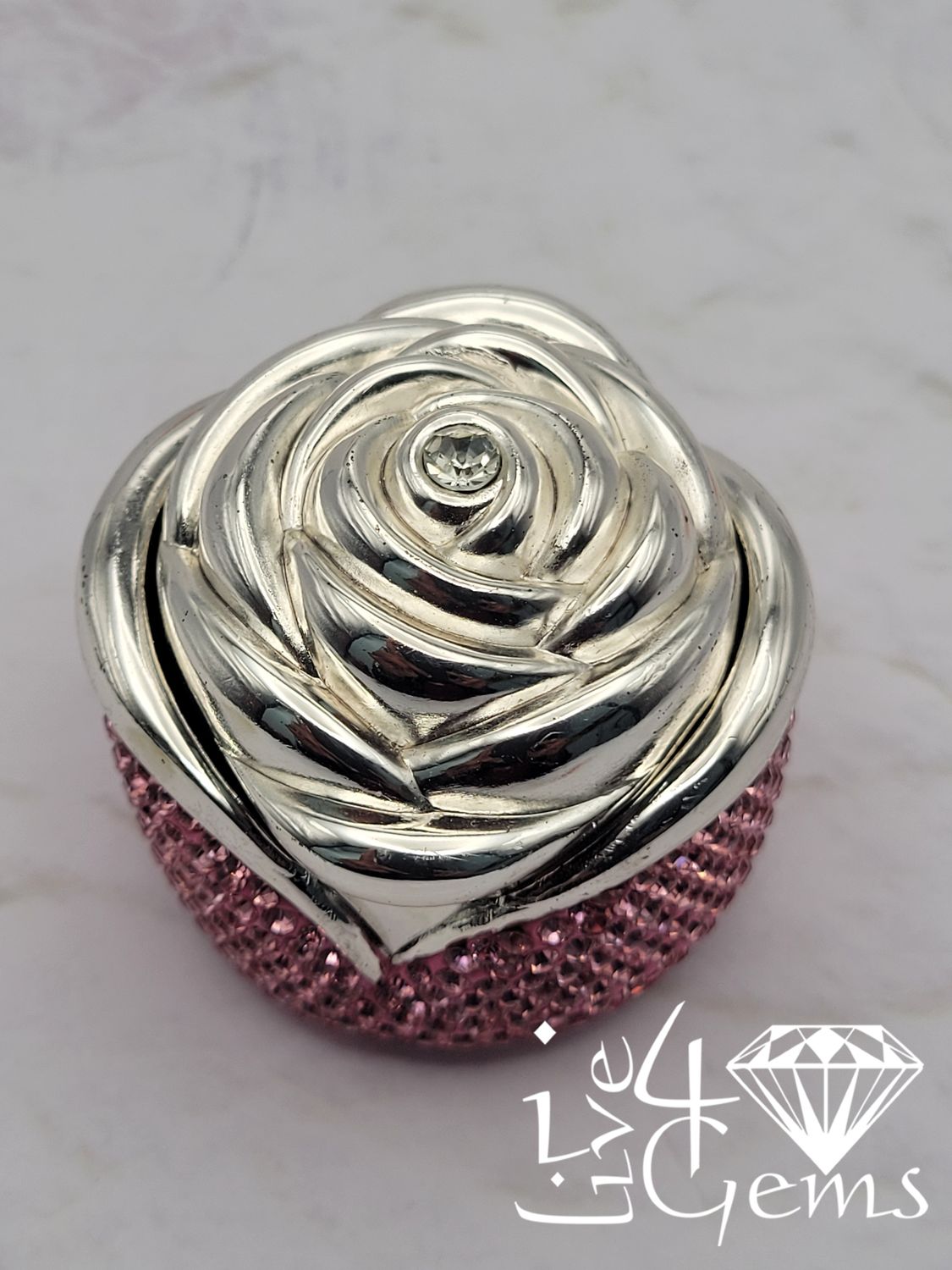 Rhinestone Rose Jewelry Box Pink