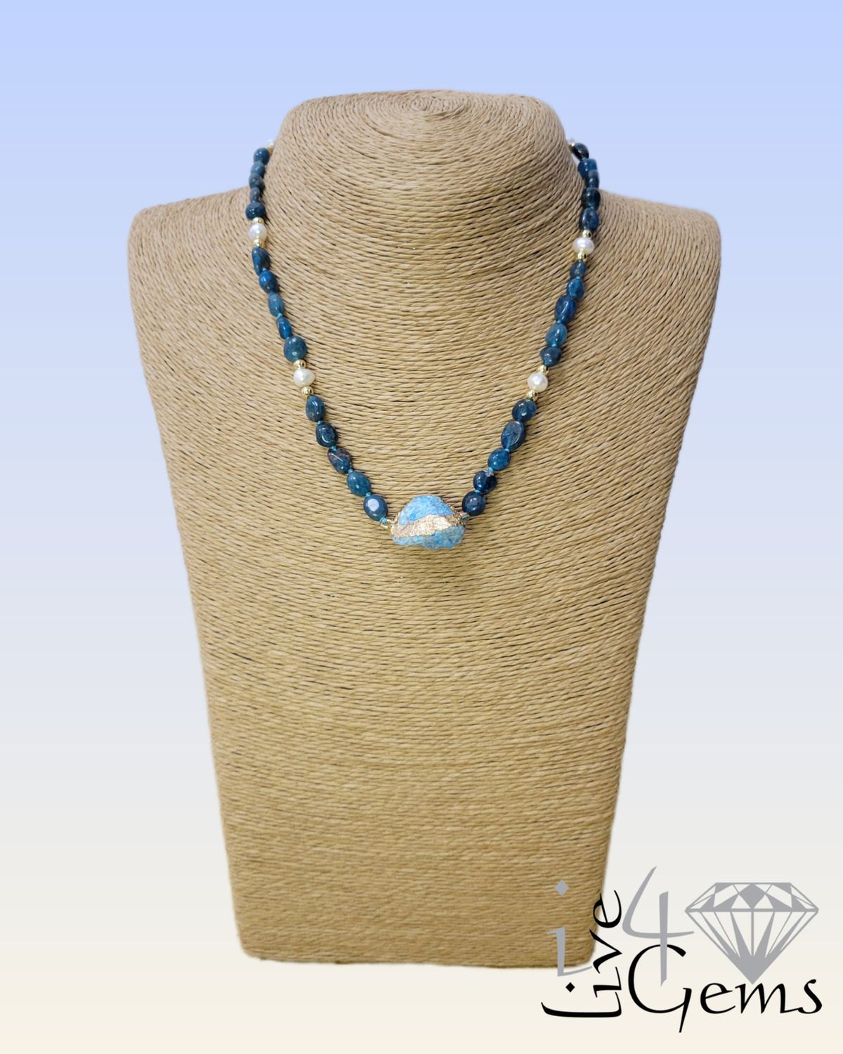 16&quot; Apatite and Freshwater Pearl Choker Necklace