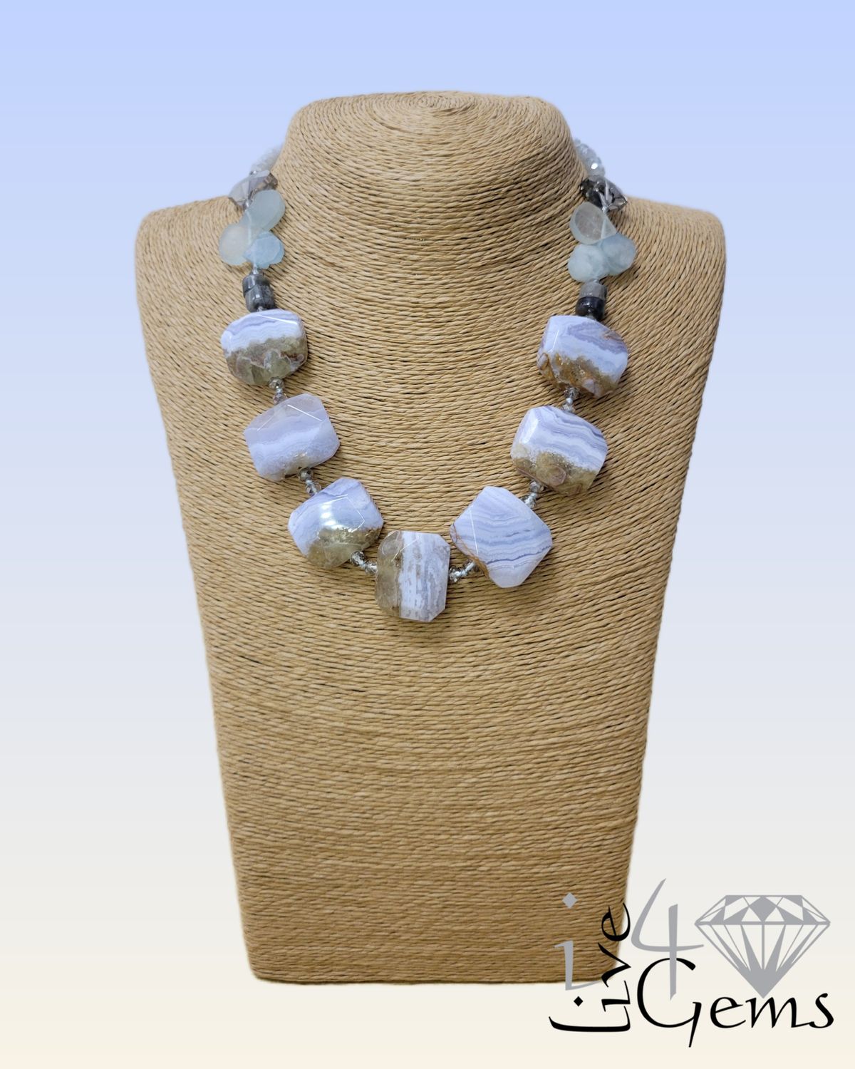 Blue Lace Agate Slab Necklace 17.5&quot;L 1.5ext
