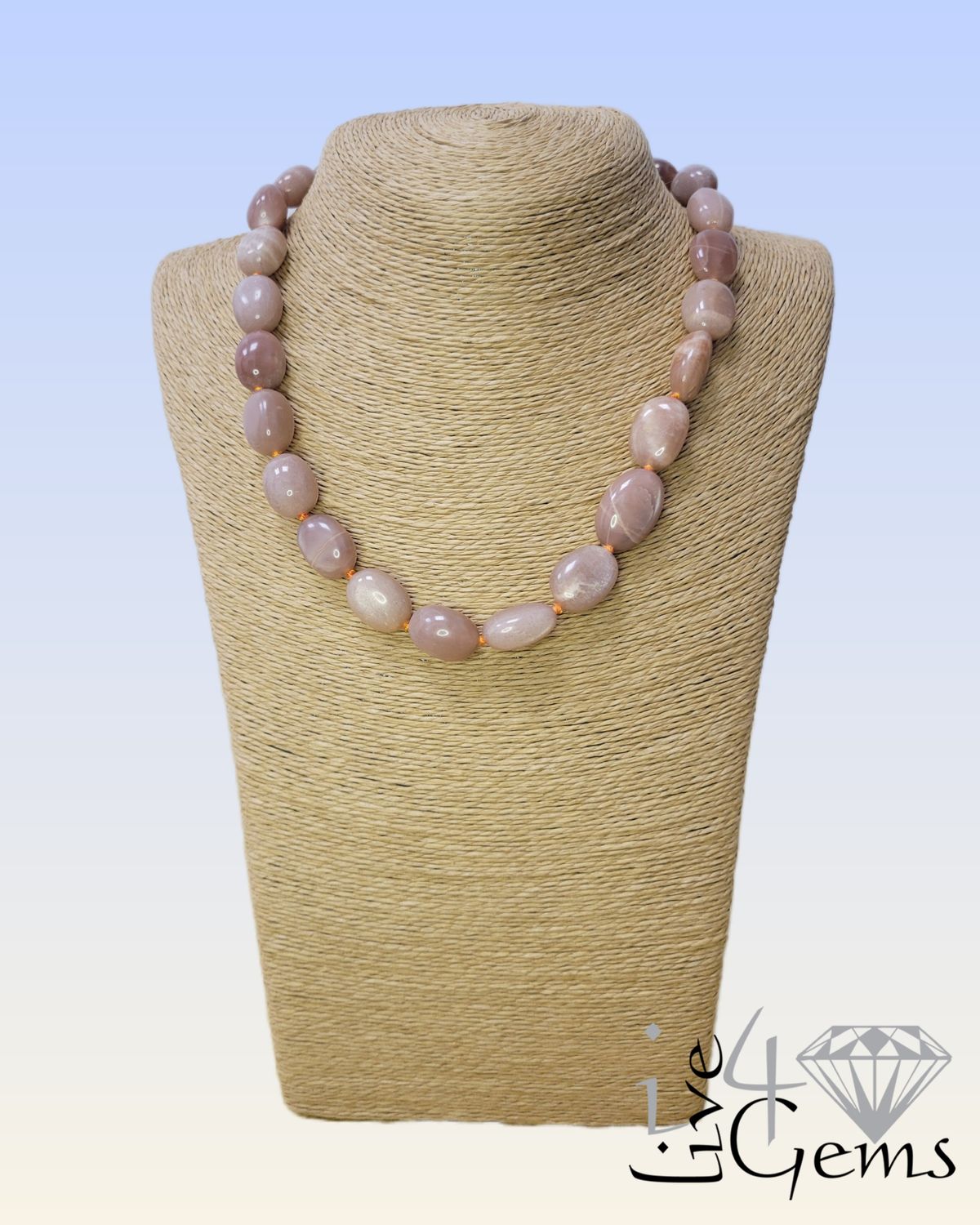 Brazilian Red Moon Stone Hand Knotted Necklace 18&quot;L