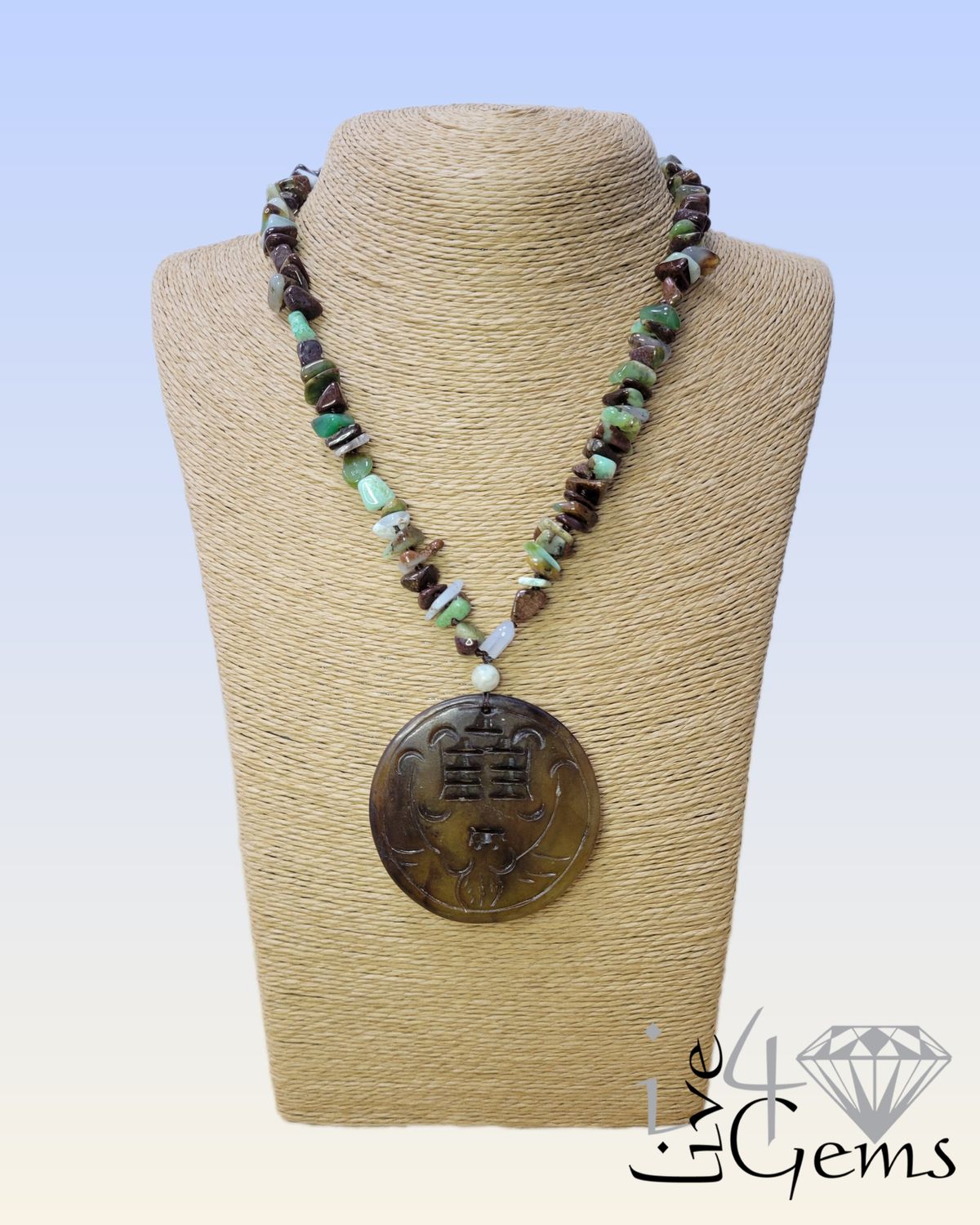 Jade Pendant Chrysoprase 18&quot;L 1.5&quot;L Ext