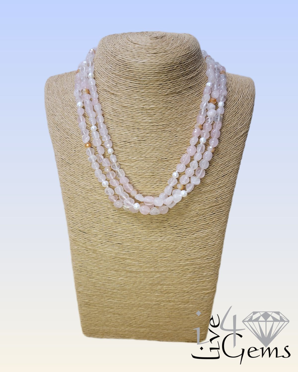 Triple Strand Rose Quartz Crystal 20&quot;L